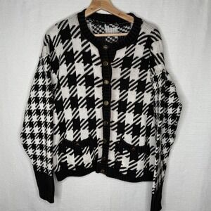Vintage Houndstooth Cardigan Sweater Womens‎ XL Oversized Gold Buttons Old Money